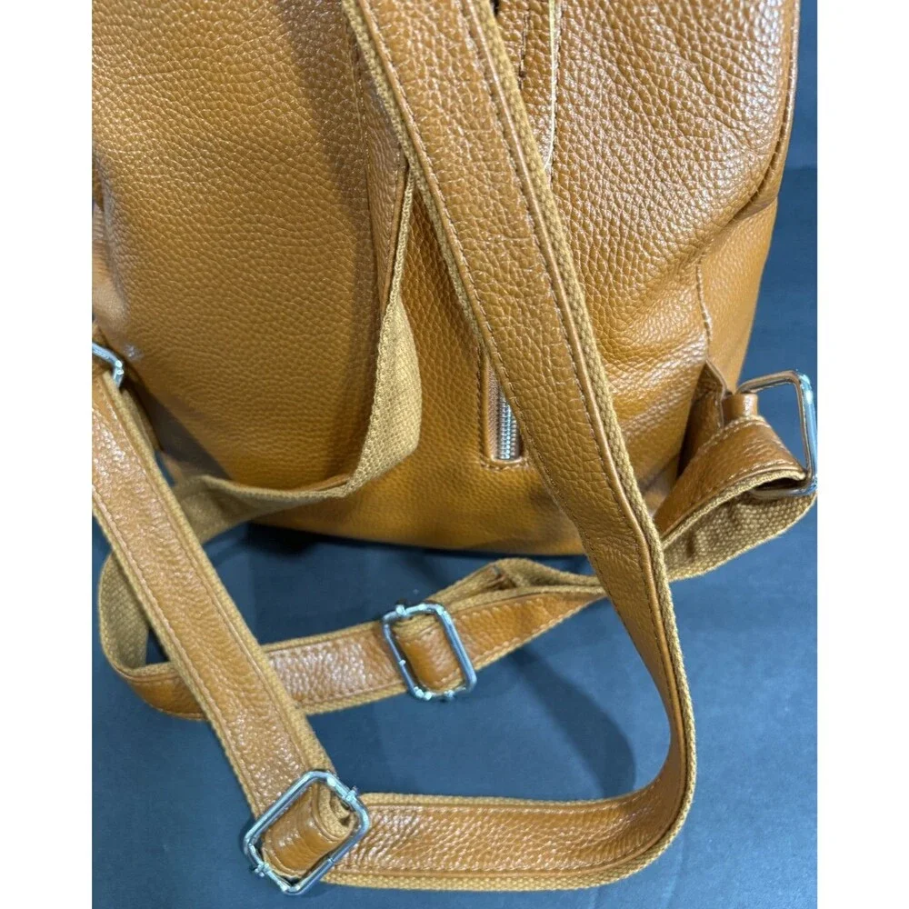 BOYATU Brown Pebbled Leather Drawstring Backpack